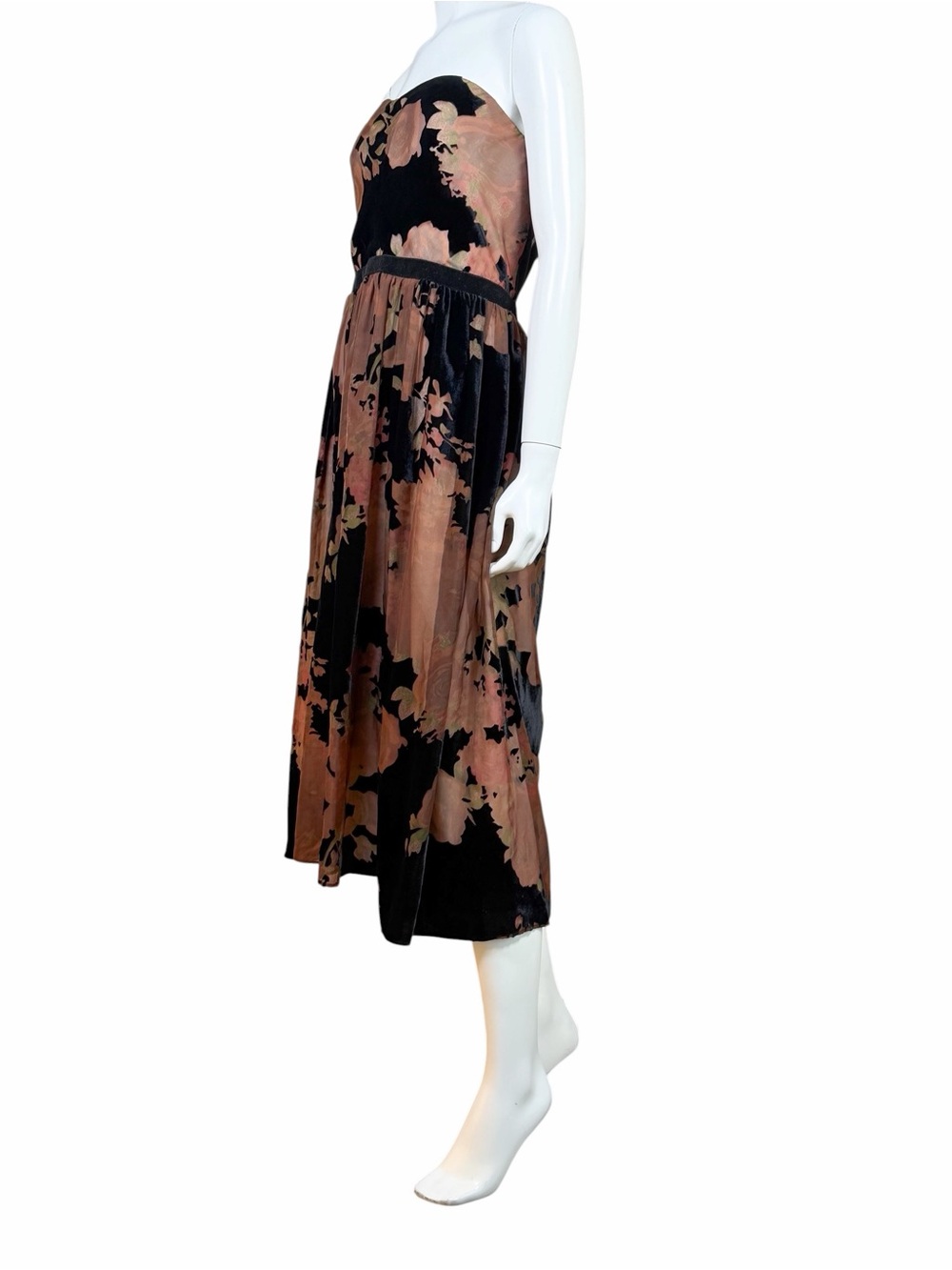 ERIN by Erin Fetherston Strapless Black and Rose-Mauve Floral Velvet Midi Dress - Picture 10 of 14
